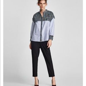 Combined striped tweed shirt